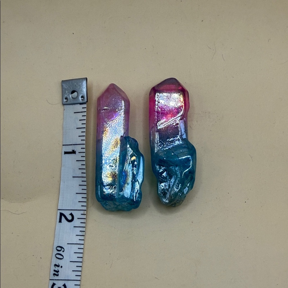 Pink and Blue Aura Quartz Crystal Pair - Picture 3 of 3